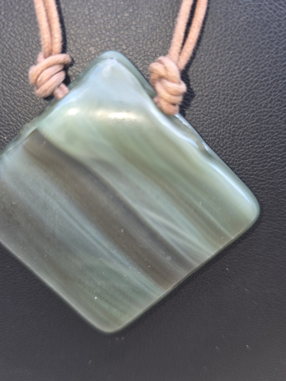 Green Swirled Glass Pendant. Stone Look A Like.  Necklace. Unisex.